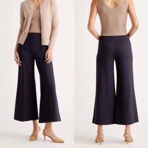 QUINCE Ultra-Stretch Ponte Super Wide Leg Ankle Pant Navy Size Medium